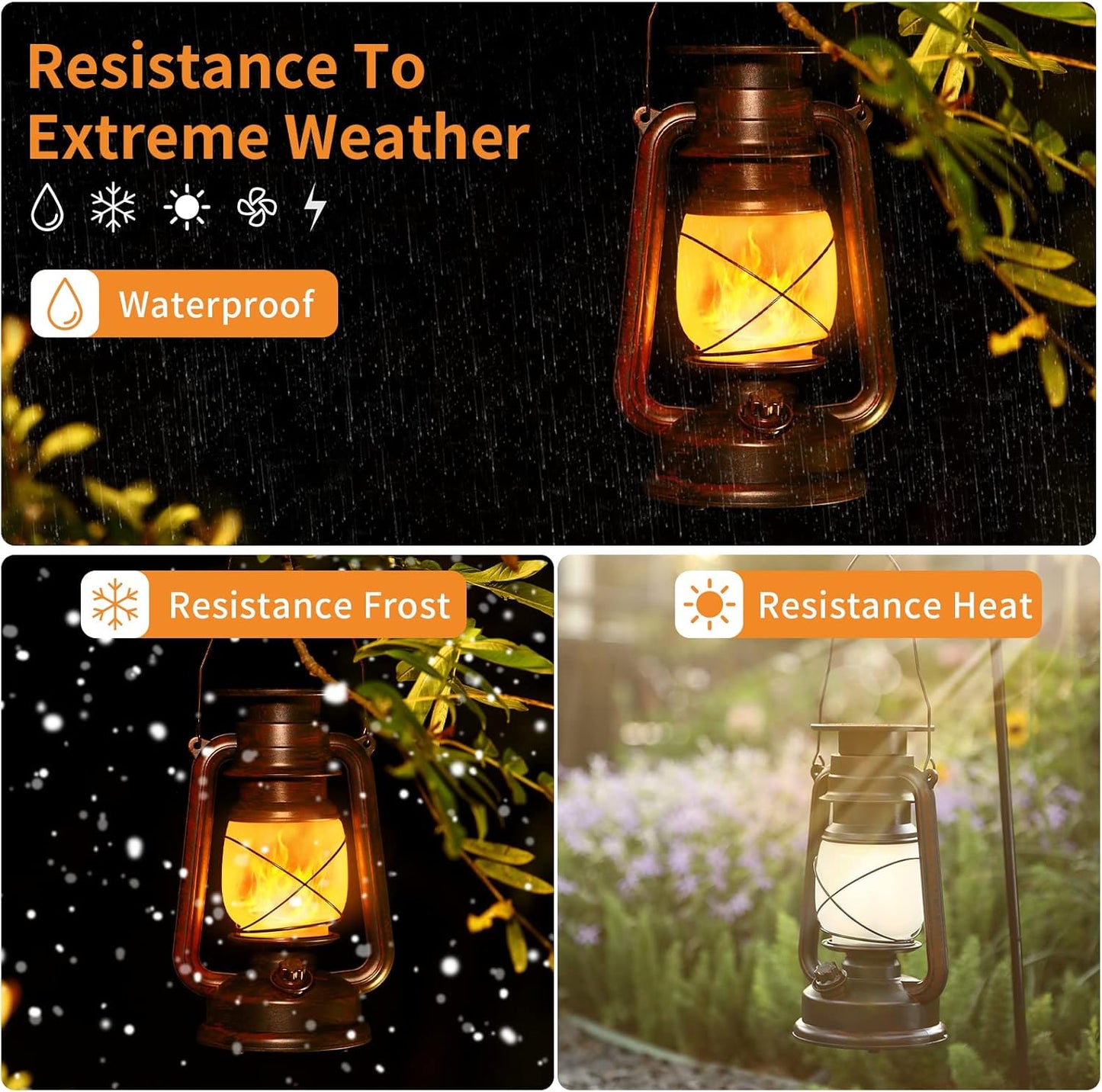 Solar Lantern Outdoor Hanging Solar Lights Dancing Flame Led Waterproof Camping Lamps, Auto On/Off, Landscape Decor for Table Patio Garden Yard Pathway Porch (Pack of 2)