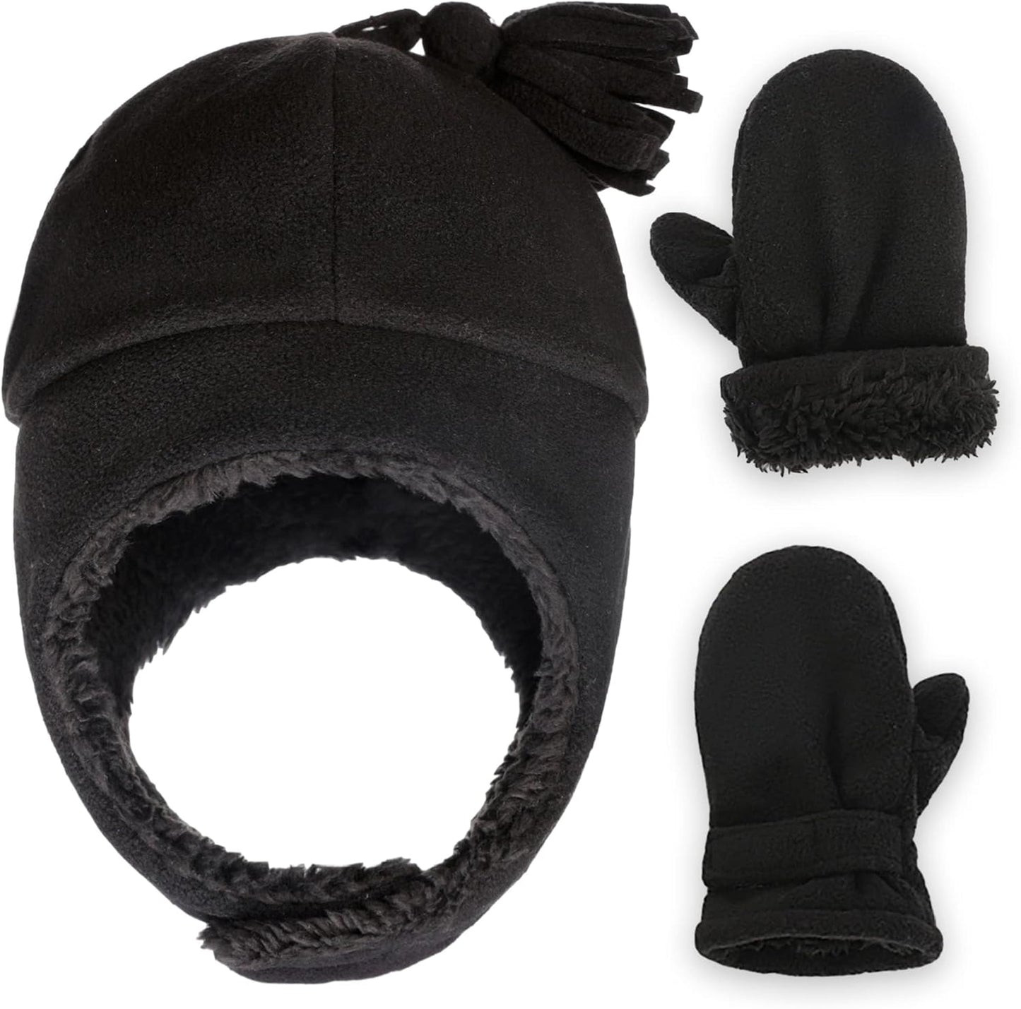 Toddler Hat & Glove Set - Baby Fleece Winter Hat and Mittens for Infant Kids