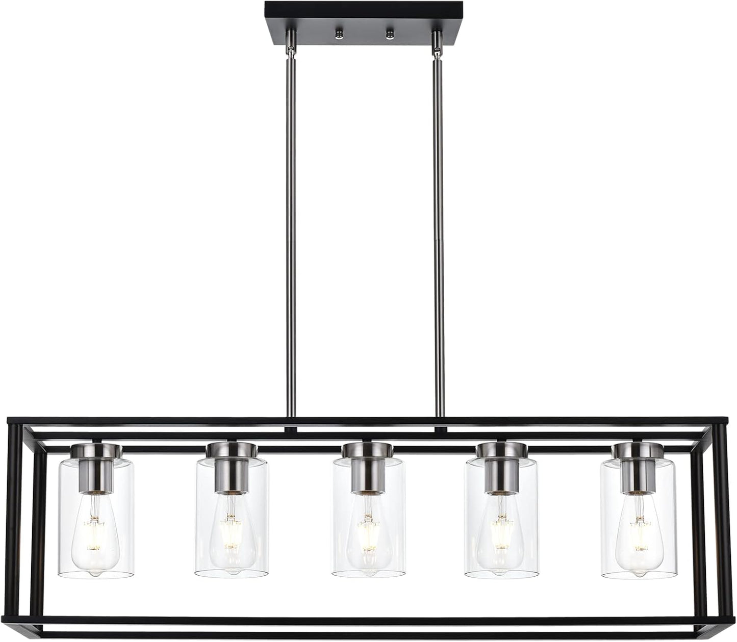 1 Light Farmhouse Pendant Lighting Black Cage Chandelier Glass Shade Contemporary Modern Kitchen Island Lights Fixtures Ceiling Hanging Dining Room Living Room