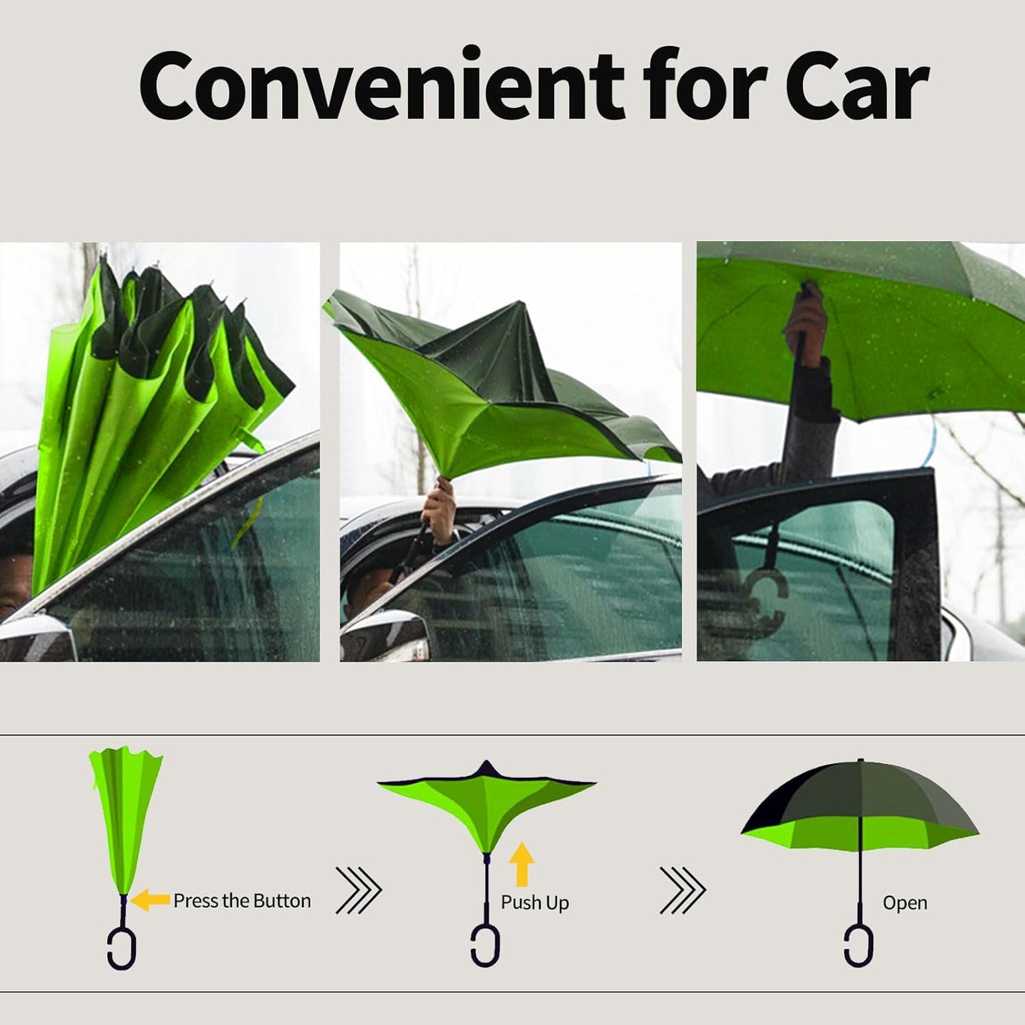 Windproof Inverted Umbrella, Large Reverse Umbrellas for Rain with C-Shaped Handle Big Upside down inside Out Umbrella for Women & Men
