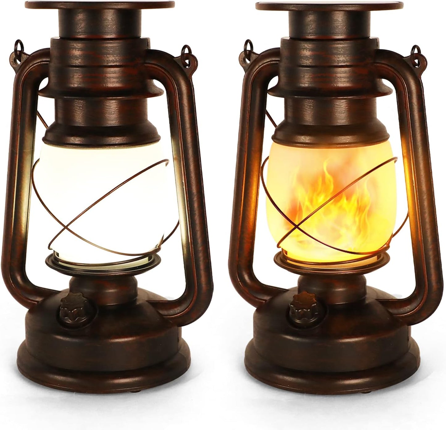 Solar Lantern Outdoor Hanging Solar Lights Dancing Flame Led Waterproof Camping Lamps, Auto On/Off, Landscape Decor for Table Patio Garden Yard Pathway Porch (Pack of 2)