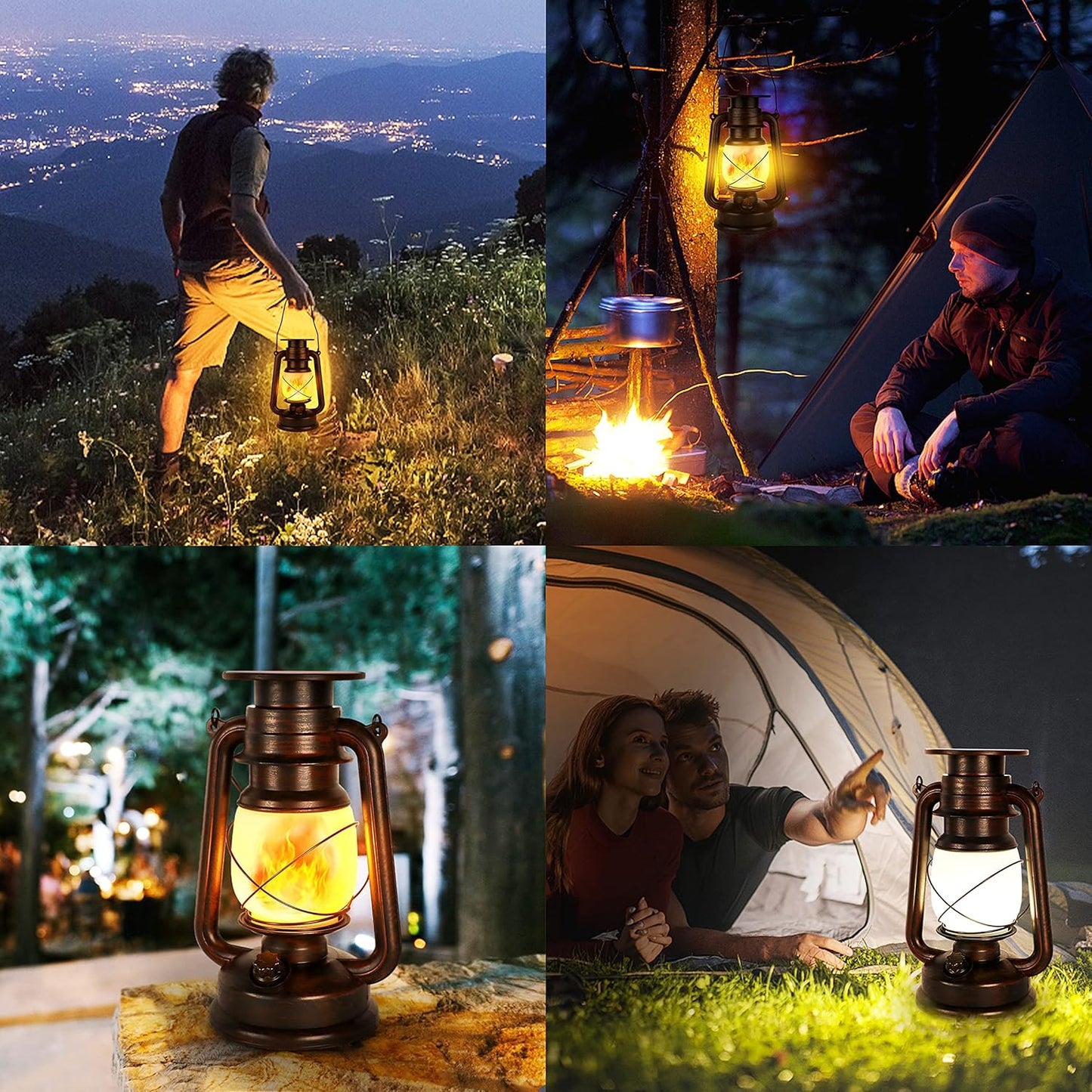 Solar Lantern Outdoor Hanging Solar Lights Dancing Flame Led Waterproof Camping Lamps, Auto On/Off, Landscape Decor for Table Patio Garden Yard Pathway Porch (Pack of 2)