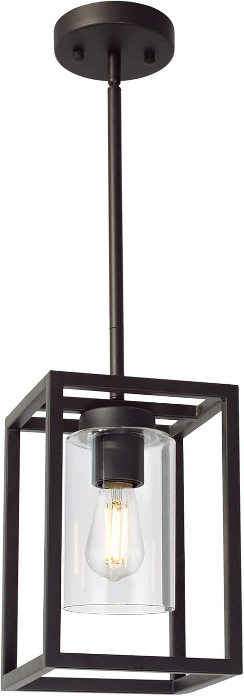 1 Light Farmhouse Pendant Lighting Black Cage Chandelier Glass Shade Contemporary Modern Kitchen Island Lights Fixtures Ceiling Hanging Dining Room Living Room