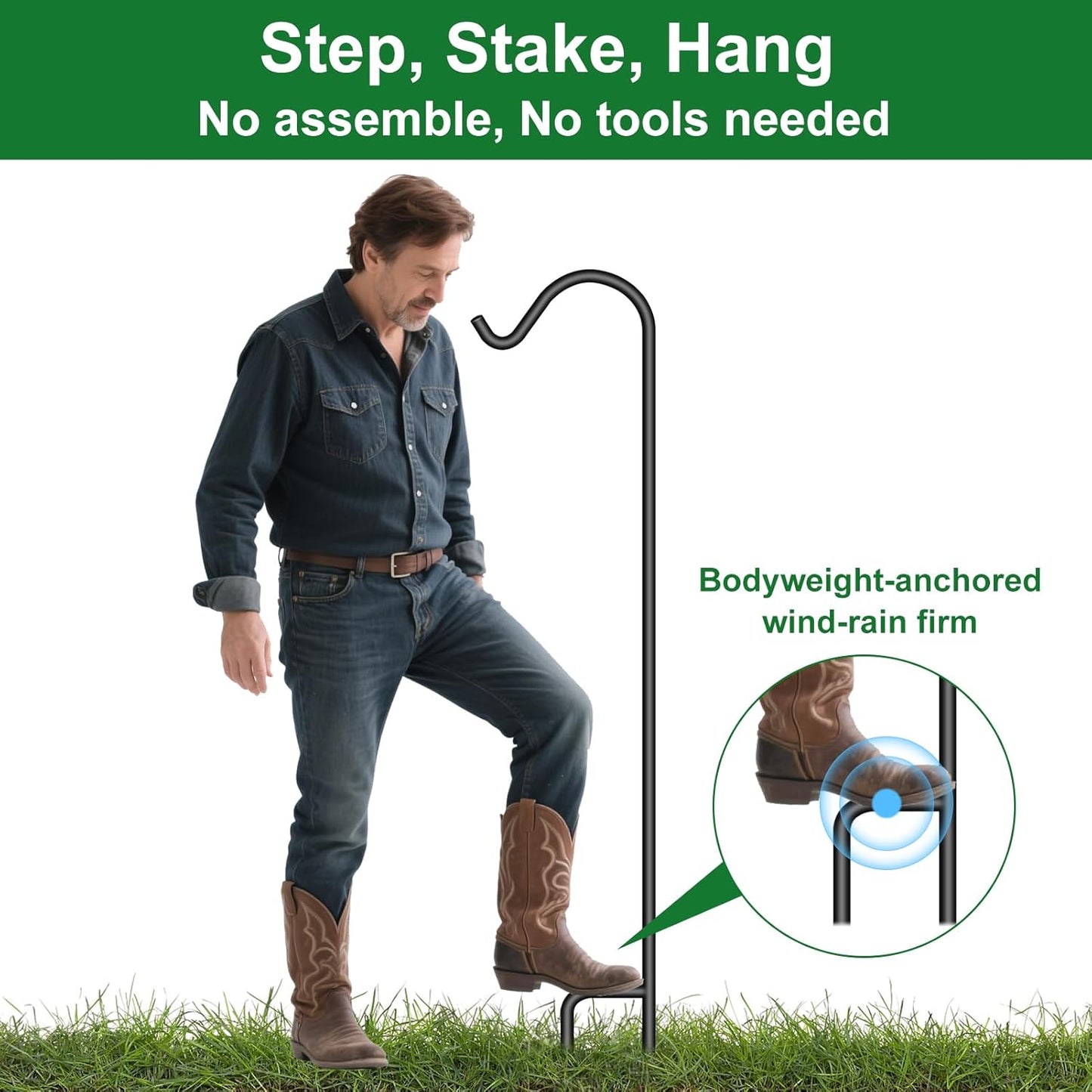 8 Pack Heavy Duty Shepherd Hook for Outdoor 37 Inch One Piece Structure No Assembly Required 2/5 Inch Solid Metal Shepards Hooks for Garden Hanging Plants Hanger Lantern Wedding Black