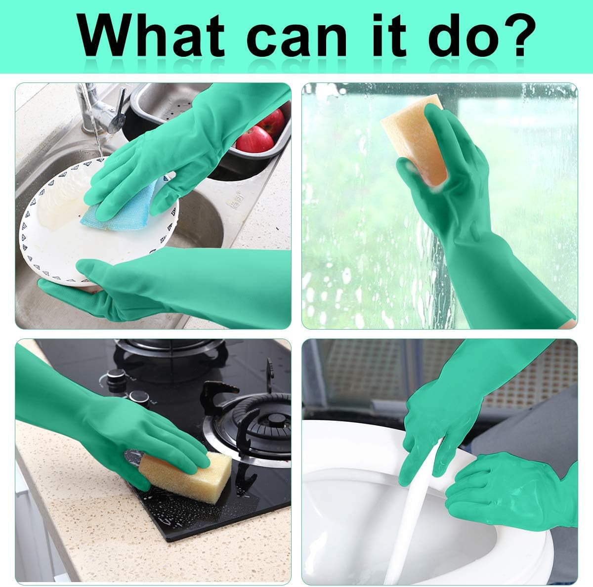 Reusable Kitchen Cleaning Gloves with Latex Free, Non-Slip Design Heavy Duty Gloves for Dishwashing 2 Pairs