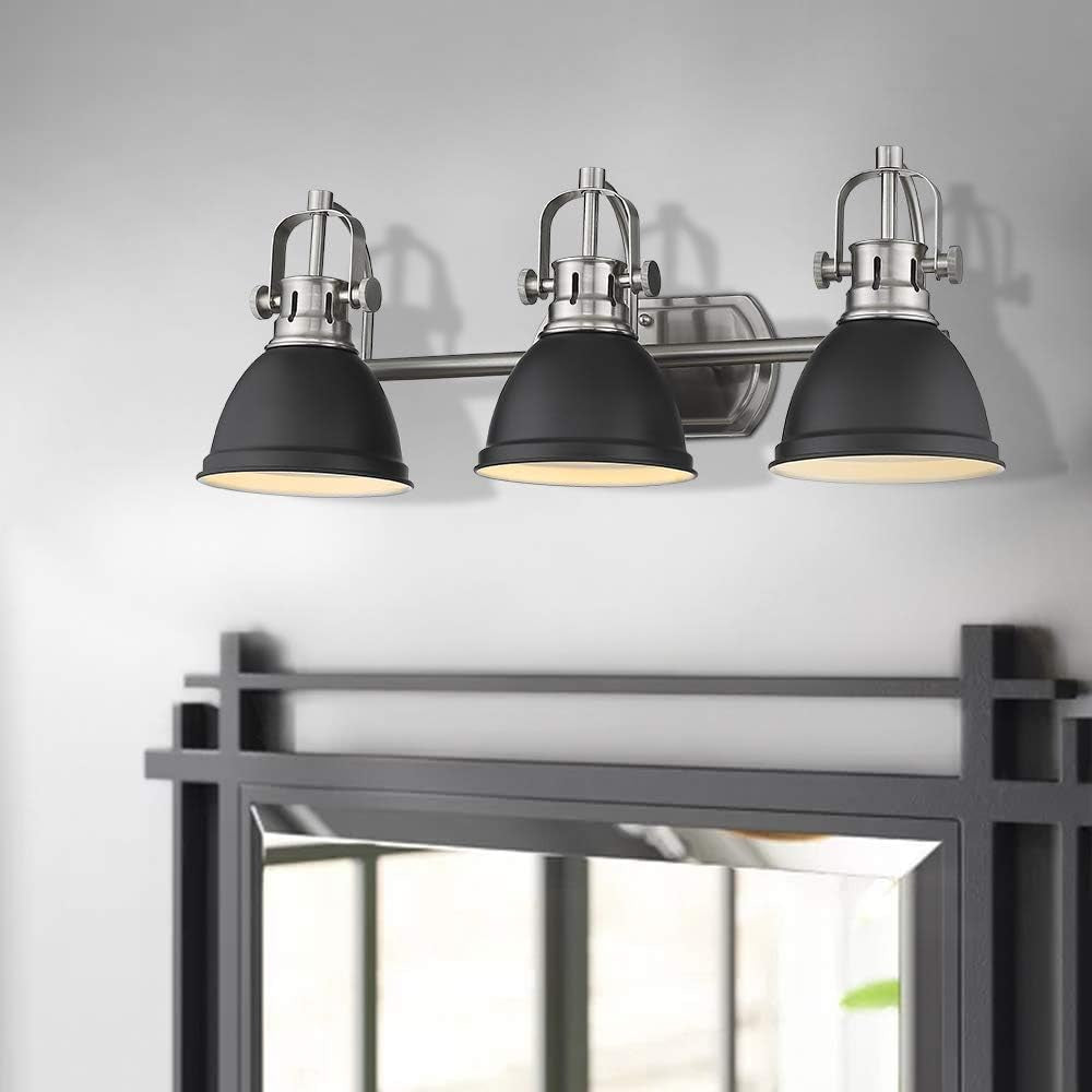 3-Light Bathroom Vanity Light Fixture, Black Finish with Metal Shade, 4054H-A