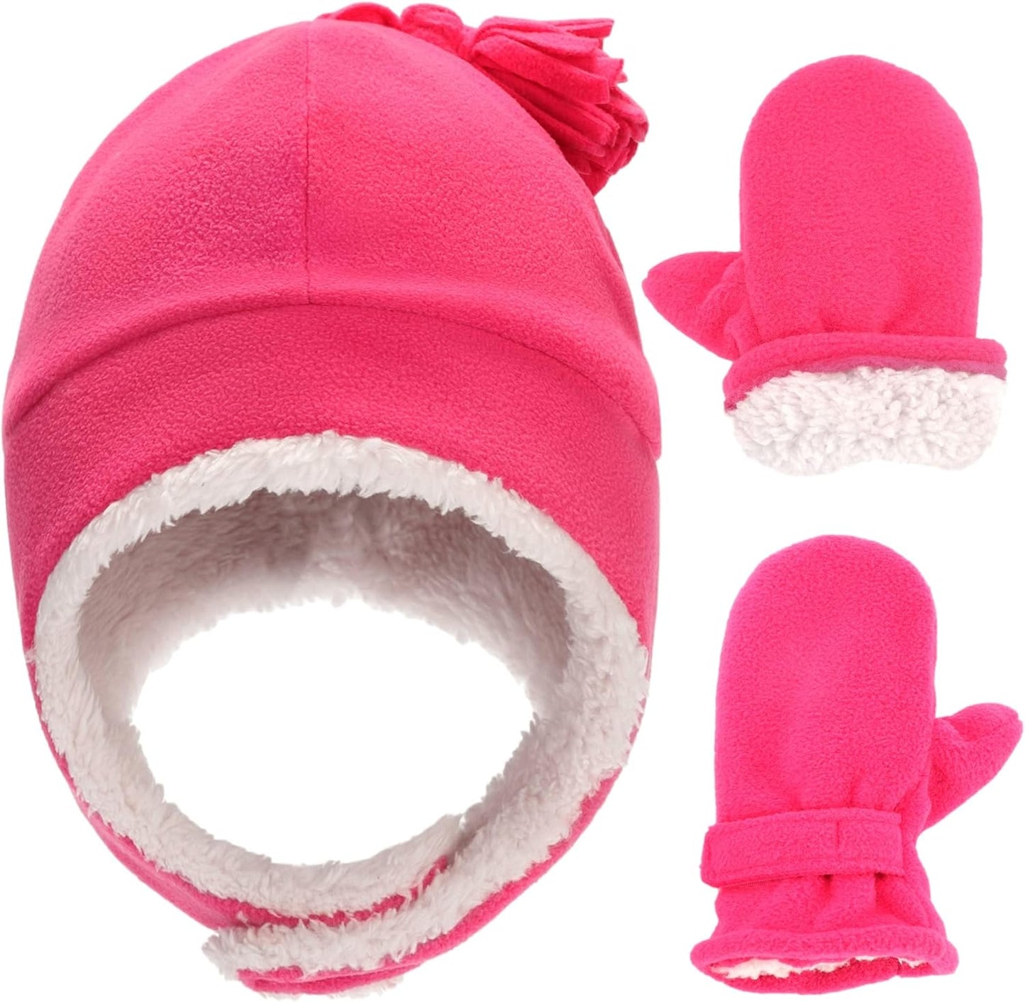 Toddler Hat & Glove Set - Baby Fleece Winter Hat and Mittens for Infant Kids
