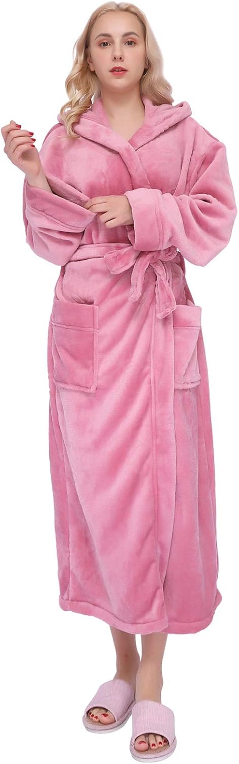 Hooded Herringbone Women'S Soft Spa Long Kimono Bathrobe,Comfy Full Length Warm Nightdress