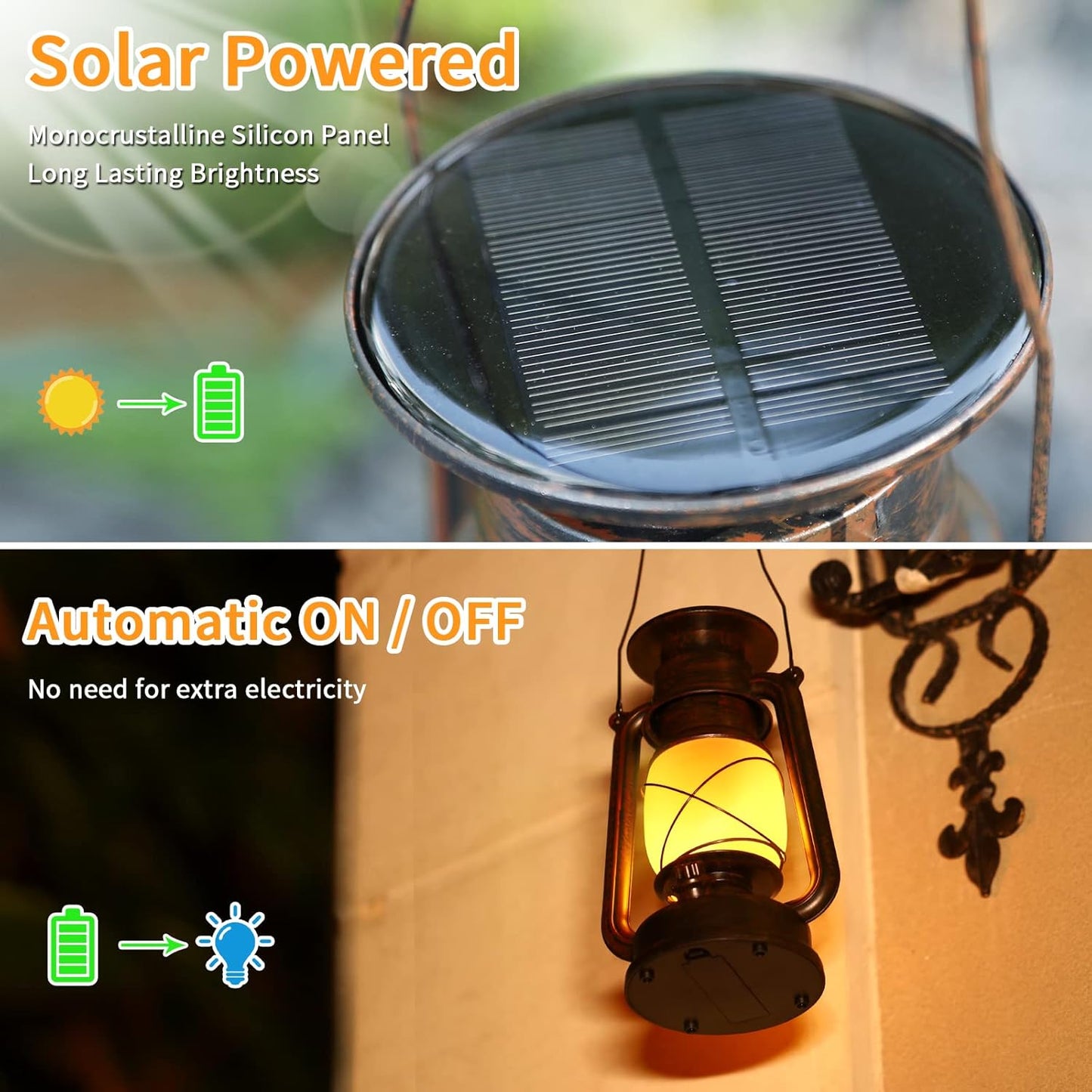 Solar Lantern Outdoor Hanging Solar Lights Dancing Flame Led Waterproof Camping Lamps, Auto On/Off, Landscape Decor for Table Patio Garden Yard Pathway Porch (Pack of 2)