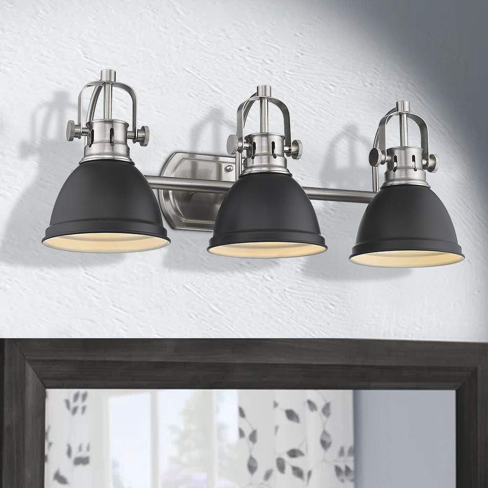 3-Light Bathroom Vanity Light Fixture, Black Finish with Metal Shade, 4054H-A