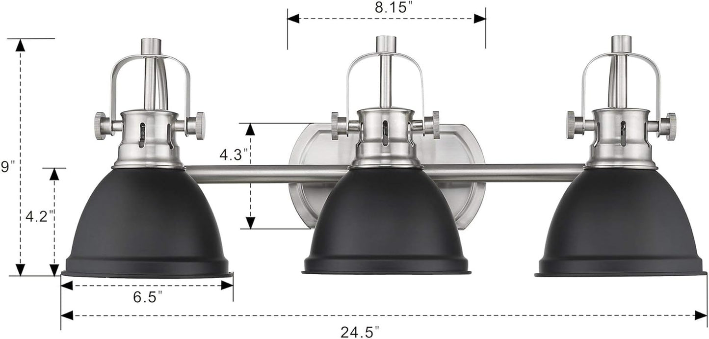 3-Light Bathroom Vanity Light Fixture, Black Finish with Metal Shade, 4054H-A
