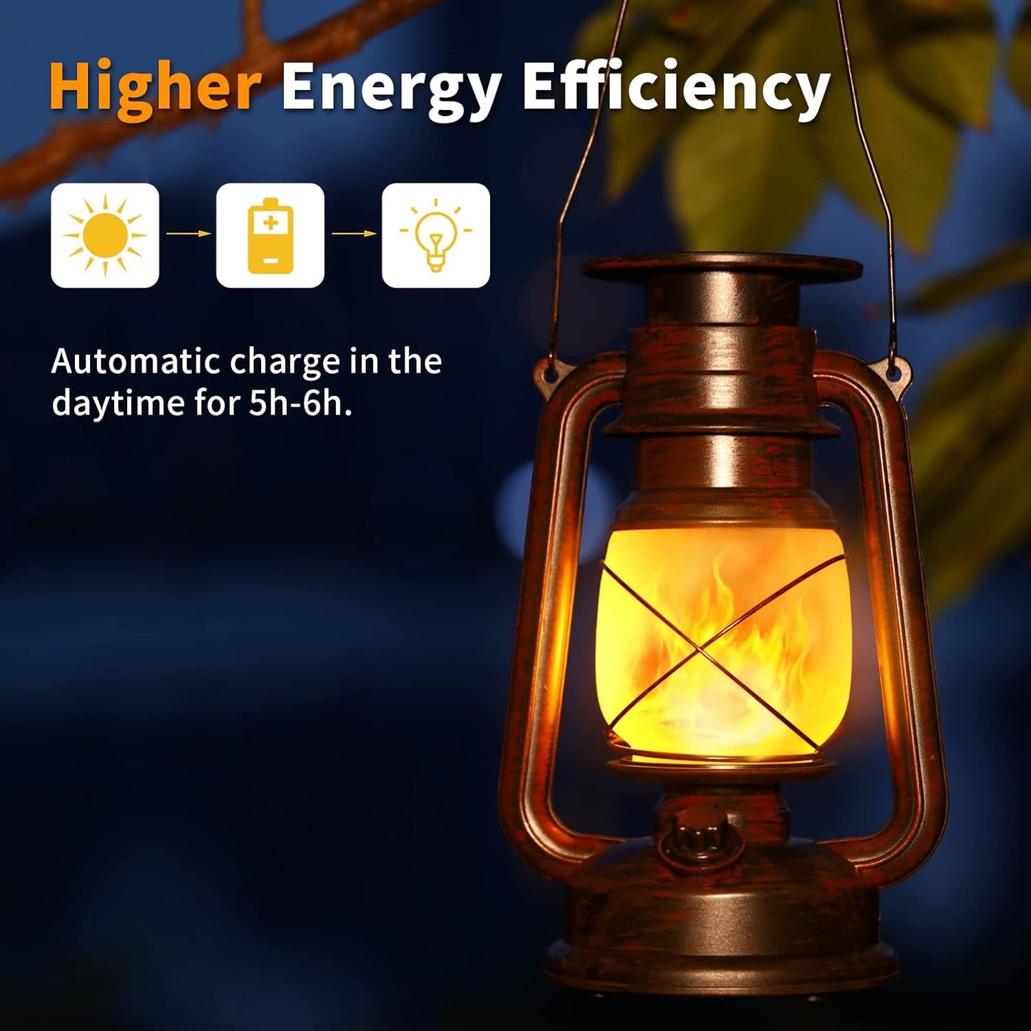 Solar Lantern Outdoor Hanging Solar Lights Dancing Flame Led Waterproof Camping Lamps, Auto On/Off, Landscape Decor for Table Patio Garden Yard Pathway Porch (Pack of 2)