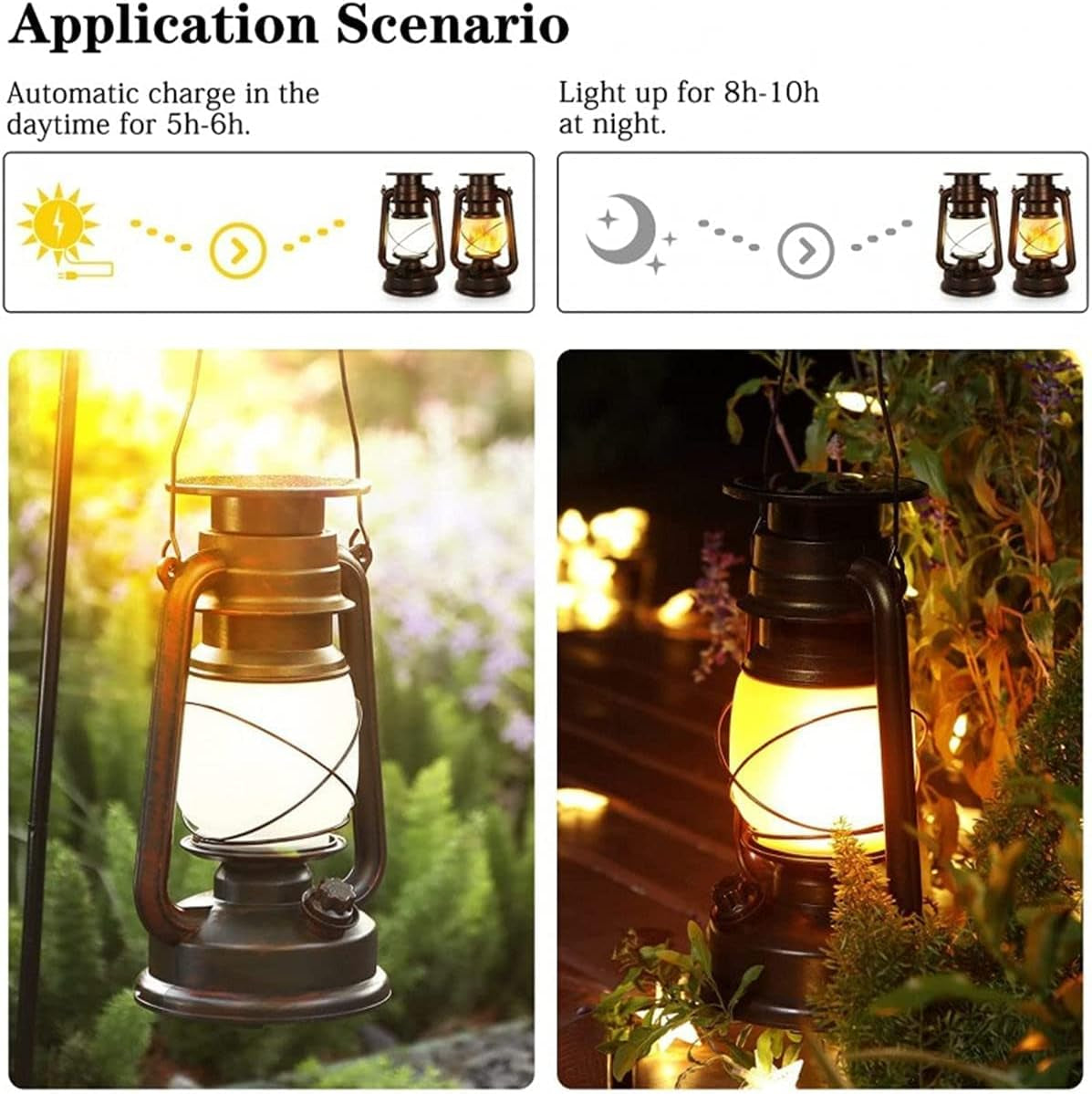 Solar Lantern Outdoor Hanging Solar Lights Dancing Flame Led Waterproof Camping Lamps, Auto On/Off, Landscape Decor for Table Patio Garden Yard Pathway Porch (Pack of 2)