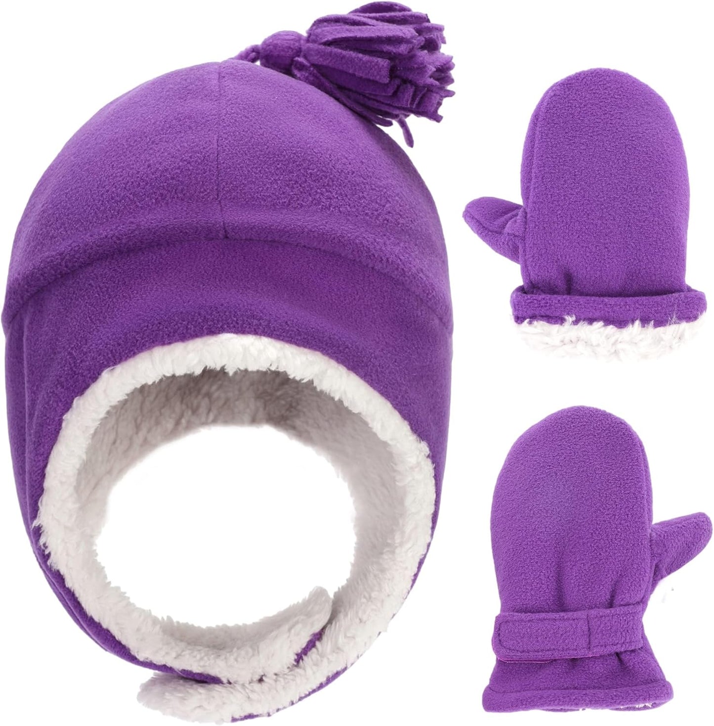 Toddler Hat & Glove Set - Baby Fleece Winter Hat and Mittens for Infant Kids