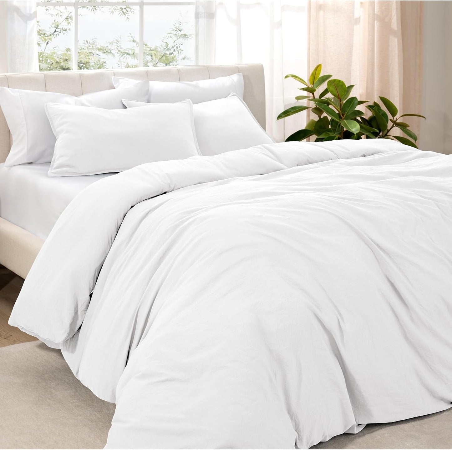 Microfiber Duvet Cover Set - Ultra Soft Washed Microfiber - Twin/Twin Extra Long - Linen-Like Look - Easy Care - Breathable Fabric - Our Softest Duvet Cover Set (Twin/Twin XL, Fog)