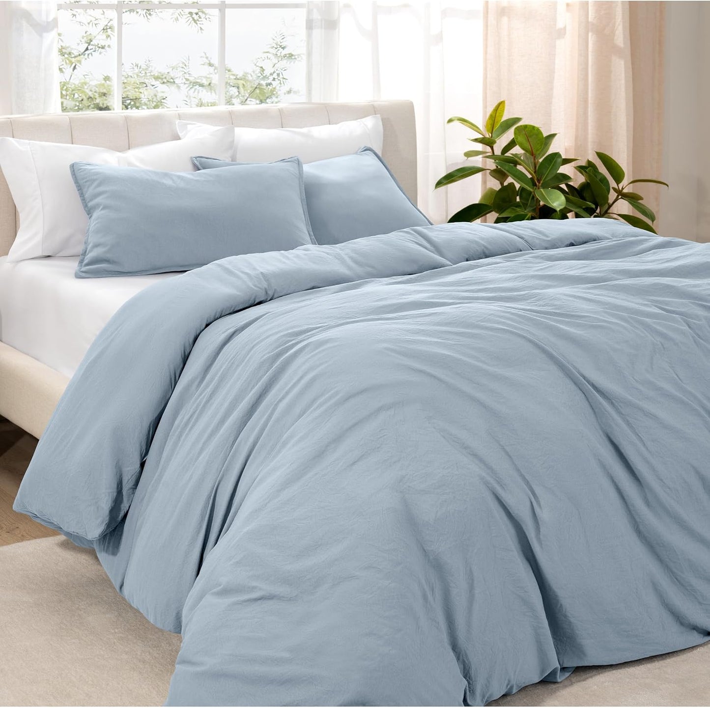 Microfiber Duvet Cover Set - Ultra Soft Washed Microfiber - Twin/Twin Extra Long - Linen-Like Look - Easy Care - Breathable Fabric - Our Softest Duvet Cover Set (Twin/Twin XL, Fog)