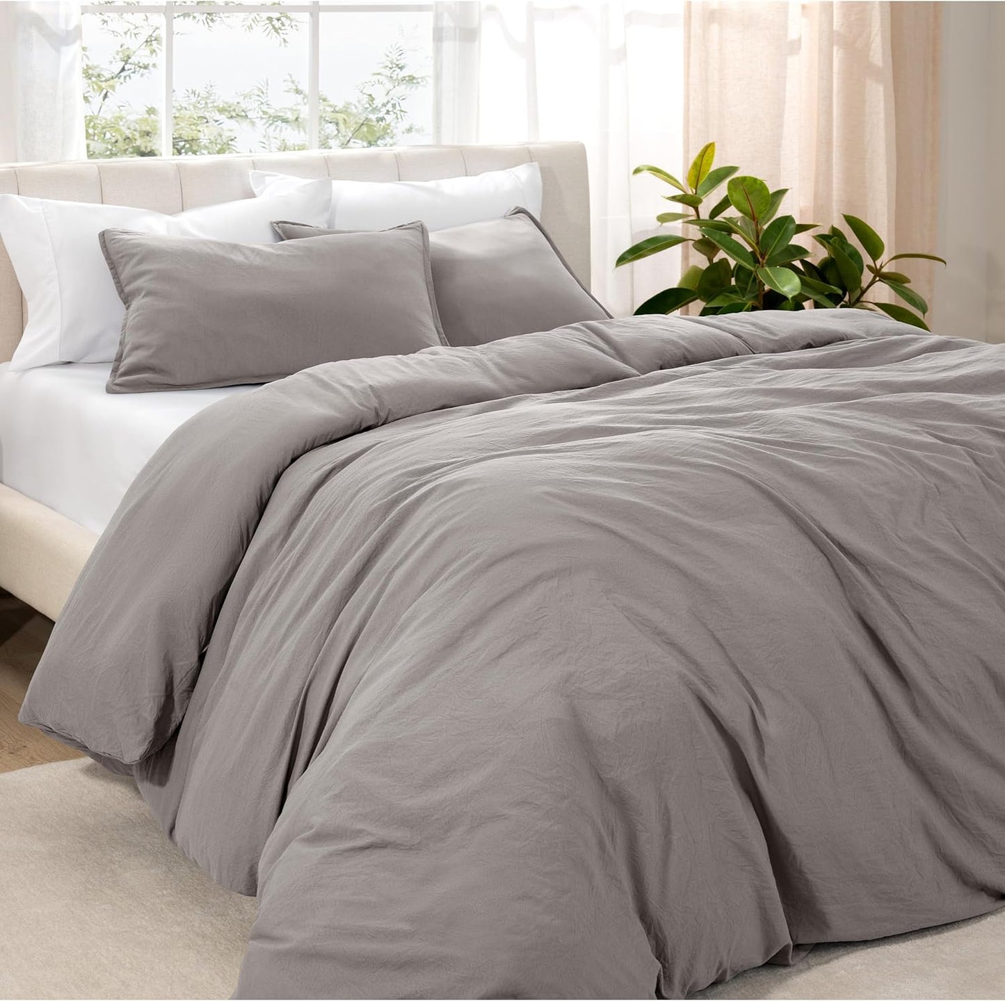 Microfiber Duvet Cover Set - Ultra Soft Washed Microfiber - Twin/Twin Extra Long - Linen-Like Look - Easy Care - Breathable Fabric - Our Softest Duvet Cover Set (Twin/Twin XL, Fog)