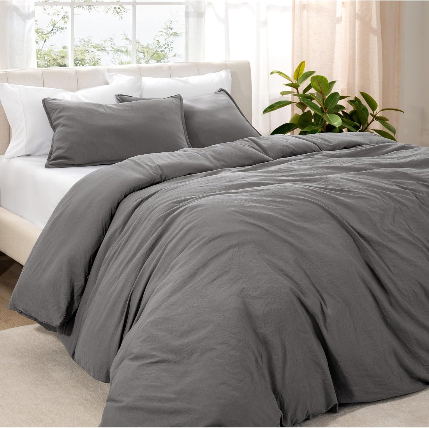 Microfiber Duvet Cover Set - Ultra Soft Washed Microfiber - Twin/Twin Extra Long - Linen-Like Look - Easy Care - Breathable Fabric - Our Softest Duvet Cover Set (Twin/Twin XL, Fog)