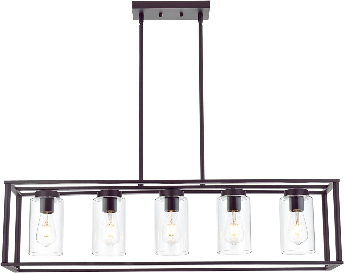 1 Light Farmhouse Pendant Lighting Black Cage Chandelier Glass Shade Contemporary Modern Kitchen Island Lights Fixtures Ceiling Hanging Dining Room Living Room