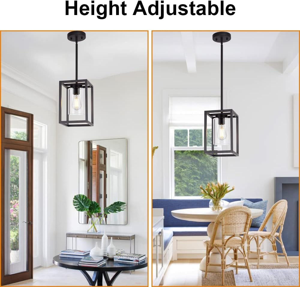 1 Light Farmhouse Pendant Lighting Black Cage Chandelier Glass Shade Contemporary Modern Kitchen Island Lights Fixtures Ceiling Hanging Dining Room Living Room