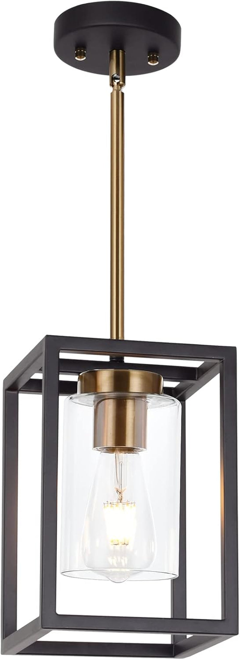 1 Light Farmhouse Pendant Lighting Black Cage Chandelier Glass Shade Contemporary Modern Kitchen Island Lights Fixtures Ceiling Hanging Dining Room Living Room