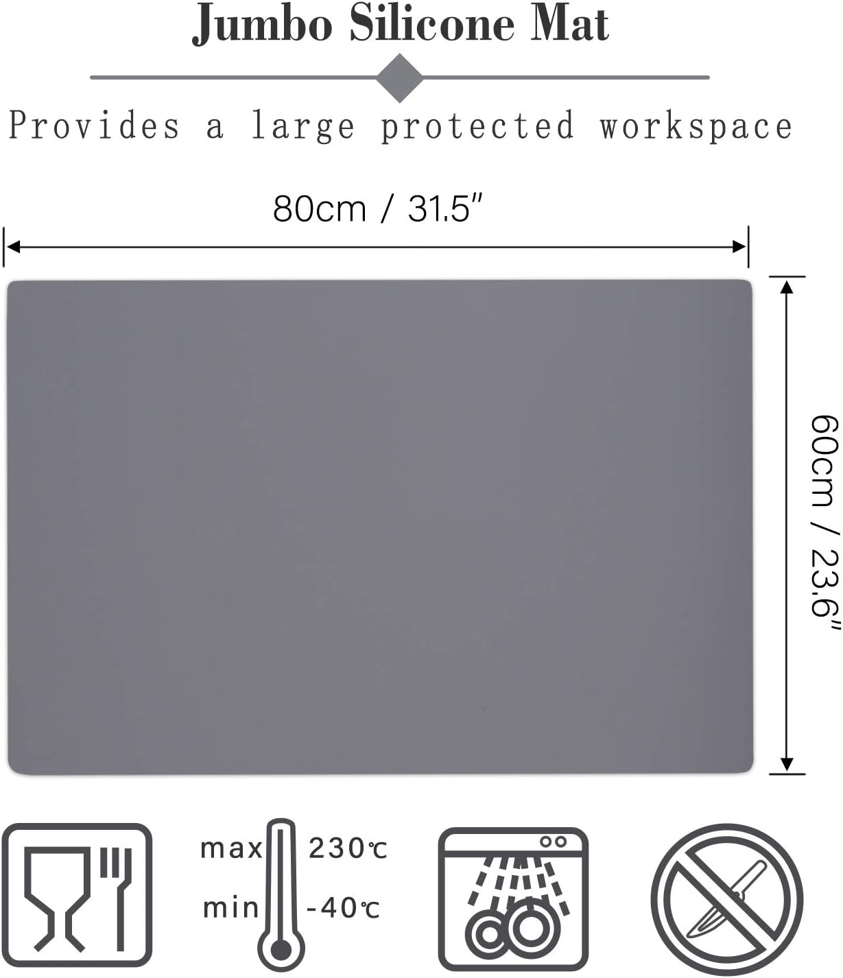 Silicone Mat Dark Gray 31.5" X 23.6" X 0.07", Large Crafts Sheet, Desk Work Pad, Countertop Protector, Heat Resistant Table Placemat, Resin Casting Molds, Nonstick