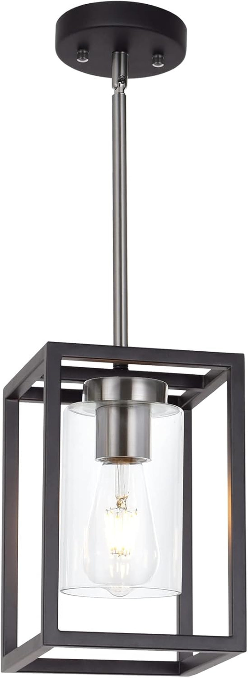 1 Light Farmhouse Pendant Lighting Black Cage Chandelier Glass Shade Contemporary Modern Kitchen Island Lights Fixtures Ceiling Hanging Dining Room Living Room