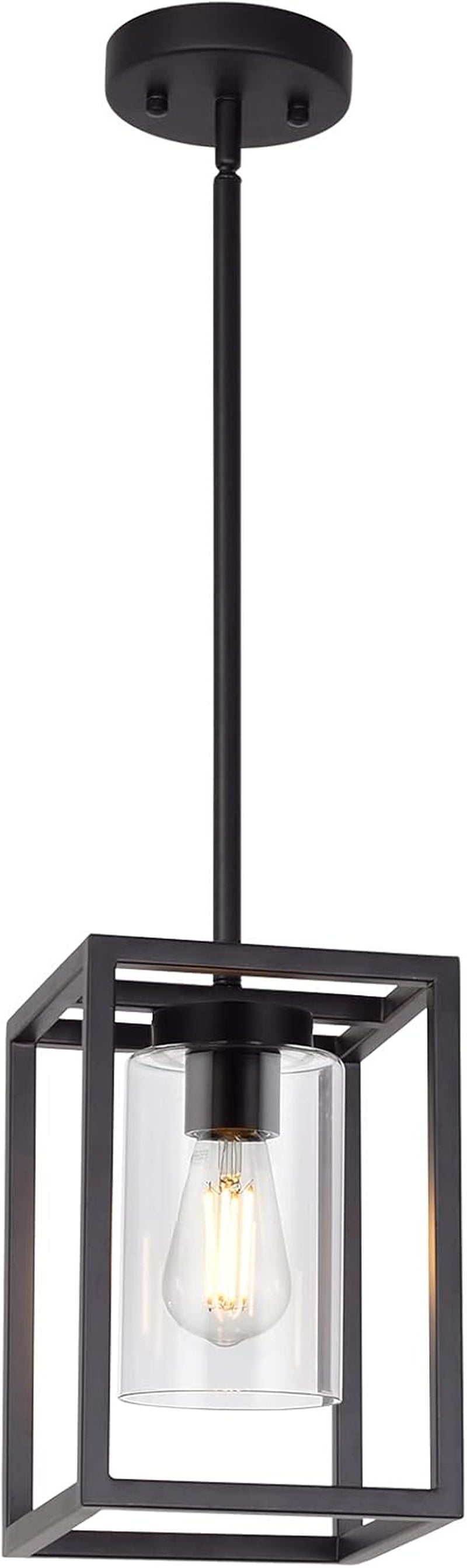 1 Light Farmhouse Pendant Lighting Black Cage Chandelier Glass Shade Contemporary Modern Kitchen Island Lights Fixtures Ceiling Hanging Dining Room Living Room