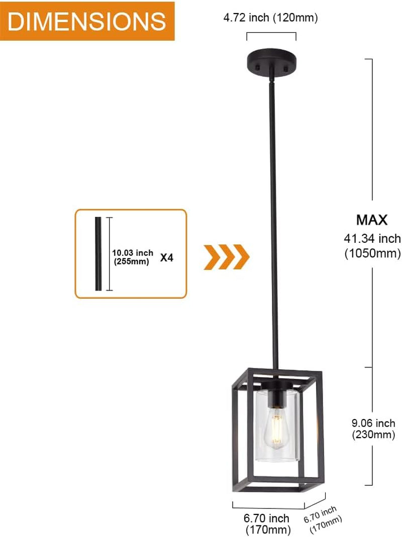 1 Light Farmhouse Pendant Lighting Black Cage Chandelier Glass Shade Contemporary Modern Kitchen Island Lights Fixtures Ceiling Hanging Dining Room Living Room