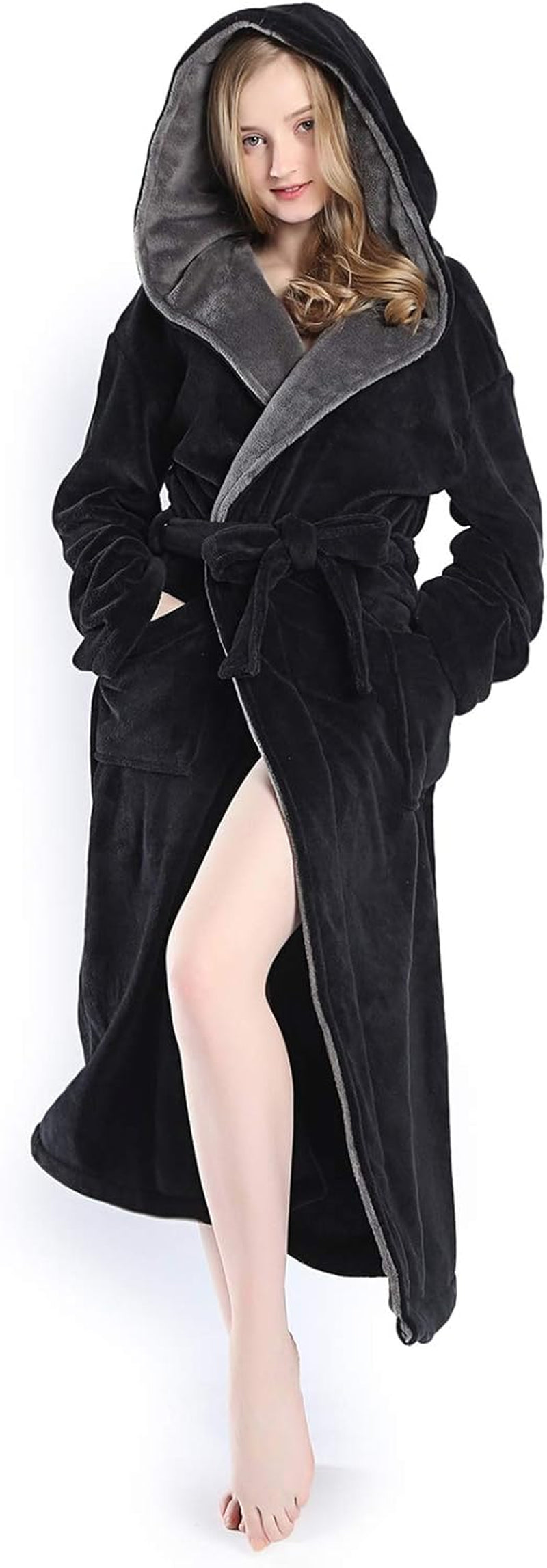 Hooded Herringbone Women'S Soft Spa Long Kimono Bathrobe,Comfy Full Length Warm Nightdress
