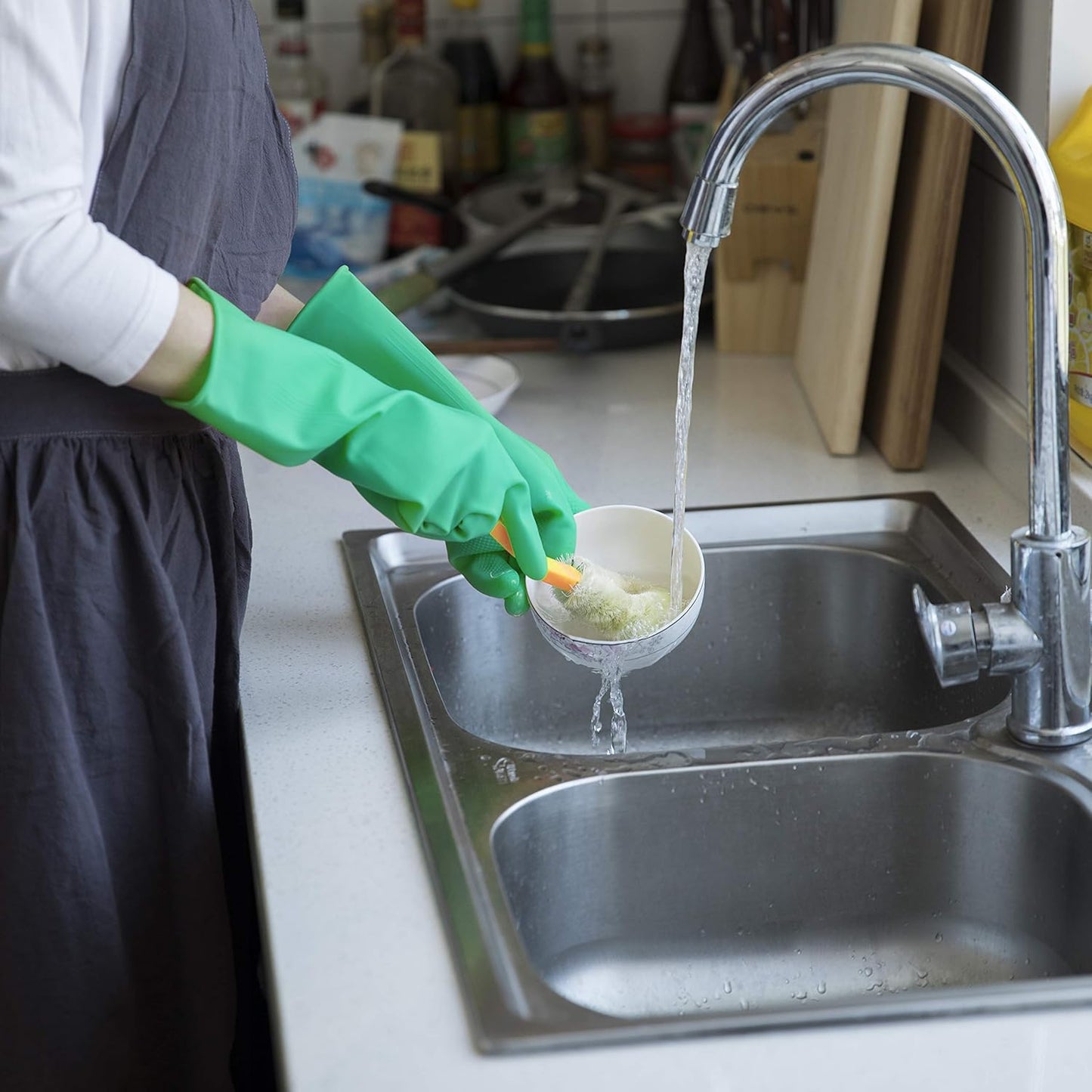 Reusable Kitchen Cleaning Gloves with Latex Free, Non-Slip Design Heavy Duty Gloves for Dishwashing 2 Pairs