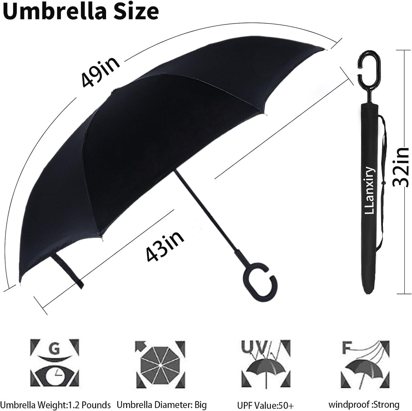 Windproof Inverted Umbrella, Large Reverse Umbrellas for Rain with C-Shaped Handle Big Upside down inside Out Umbrella for Women & Men