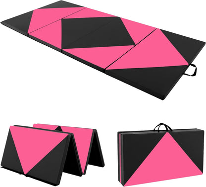 4'X8' Gymnastics Mat, 2" Thick Folding Tumbling Mat with Carrying Handles, Foldable Gym Mat with Hook and Loop Fastener, Cheer Mats for Kids Adults Home Exercise Aerobics Fitness