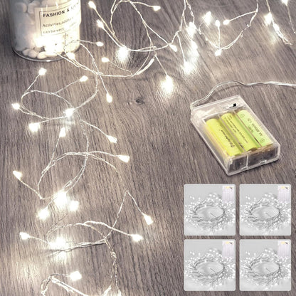 Outdoor Fairy Firecracker Lights Battery Operated, 5 Feet 60 Leds Twinkle String Lights with Remote, 2 Pack Starry Lights for DIY Wreath Wedding Party Bedroom Mason Jar Holiday Christmas, Pure White