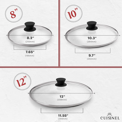Cast Iron Skillet Set - 8"+10"+12"-Inch Dual Handle Frying Pans + Glass Lids + Silicone Handle Holder Covers - Pre-Seasoned Oven Safe Cookware - Indoor/Outdoor Use - Grill, Stovetop, Induction Safe