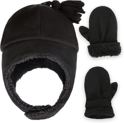 Toddler Hat & Glove Set - Baby Fleece Winter Hat and Mittens for Infant Kids