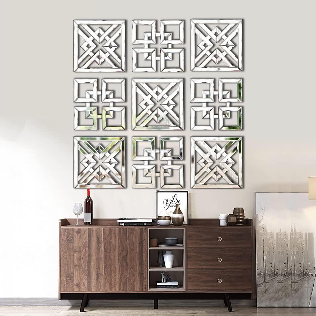 Decor Mirror Size 12X12 Inches Square Mirrored Silver Wall Decorative Mirror with Beveled Edge Modern Fashionable Wall-Mounted Mirrors