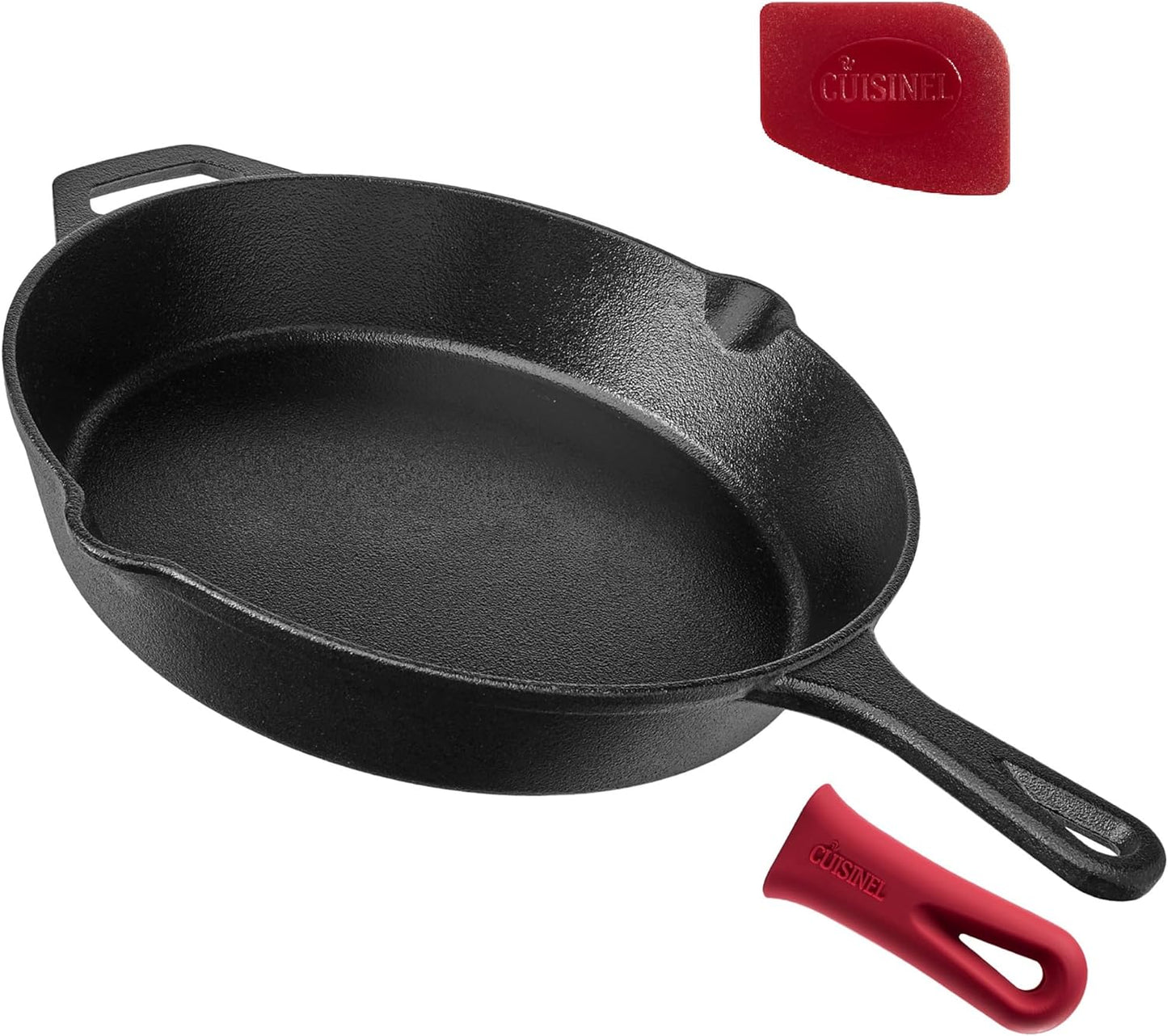Cast Iron Skillet Set - 8"+10"+12"-Inch Dual Handle Frying Pans + Glass Lids + Silicone Handle Holder Covers - Pre-Seasoned Oven Safe Cookware - Indoor/Outdoor Use - Grill, Stovetop, Induction Safe