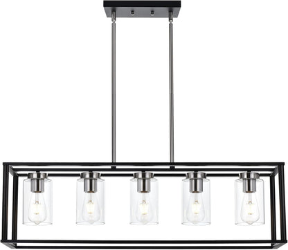 1 Light Farmhouse Pendant Lighting Black Cage Chandelier Glass Shade Contemporary Modern Kitchen Island Lights Fixtures Ceiling Hanging Dining Room Living Room