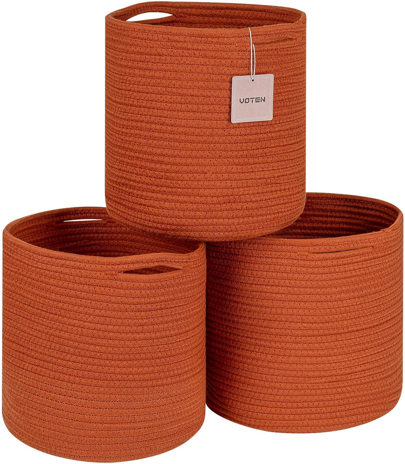 Woven Cotton Rope round 11X11X11'' Storage Cubes Baskets Bins Organizer, 3-Tone Gray, 3-Pack