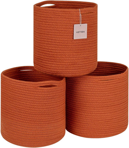 Woven Cotton Rope round 11X11X11'' Storage Cubes Baskets Bins Organizer, 3-Tone Gray, 3-Pack