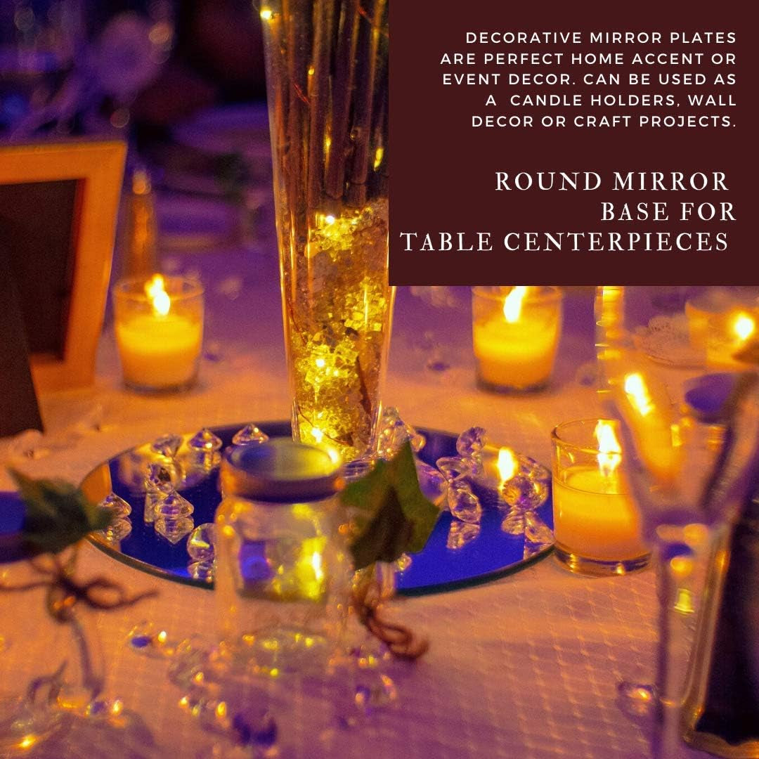 12 Inch round Mirror Plate, Set of 12-1.5Mm Thick Glass Plate Mirror Tiles W/Smooth Edges - Perfect Candle Wedding Centerpiece Table Decorations, Home Accent Wall Decor, & More - PARNOO