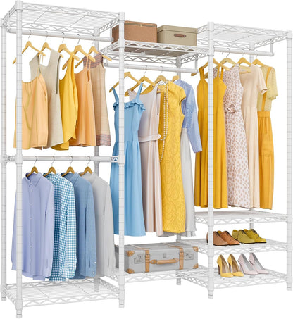 V5 Portable Closet Wardrobe Heavy Duty Clothes Rack, Freestanding Clothing Racks with 4 Hang Rods & 8 Shelves, Adjustable Custom Closet Racks, 68.9" L X 15.7" W X 76.4" H, Max Load 800LBS, White