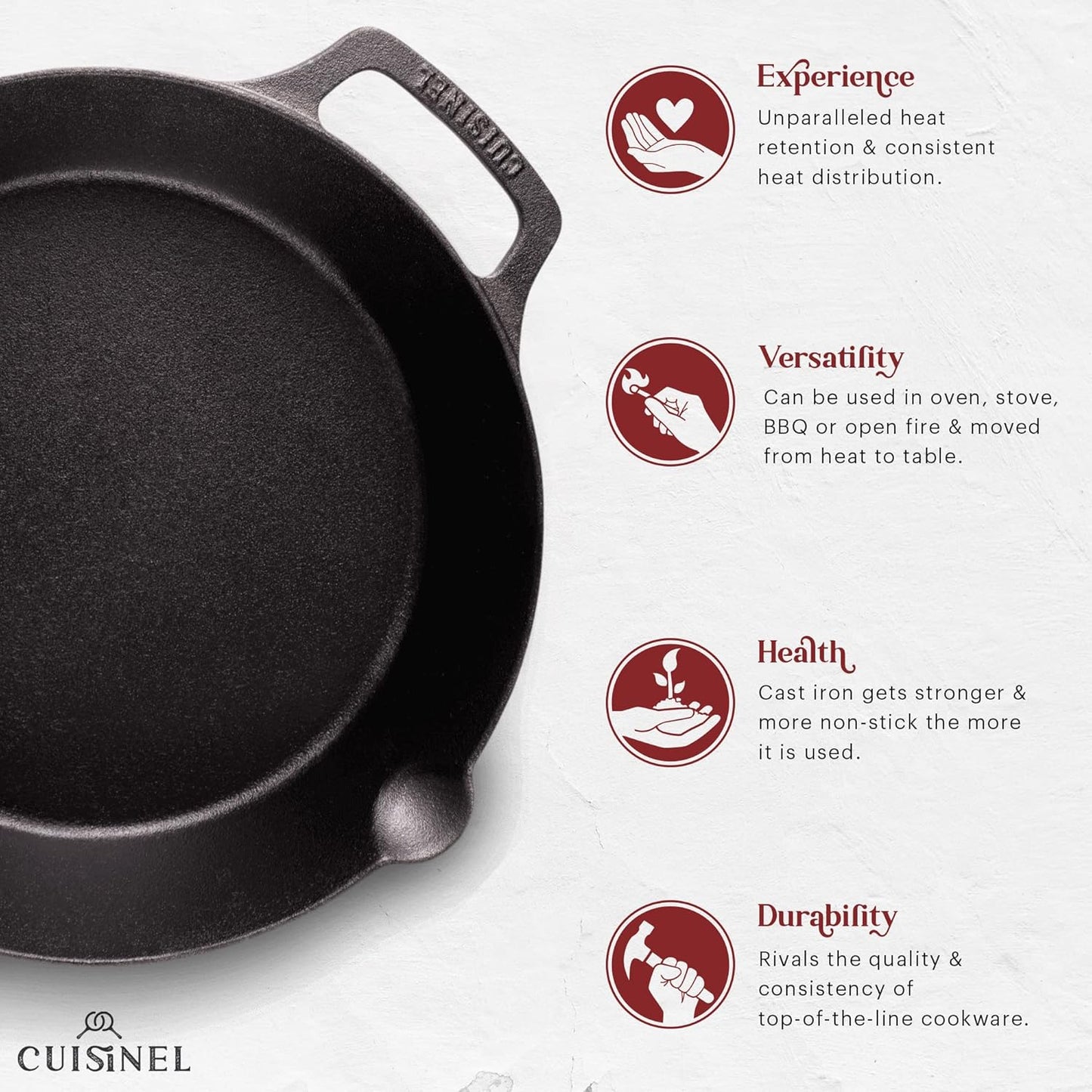 Cast Iron Skillet Set - 8"+10"+12"-Inch Dual Handle Frying Pans + Glass Lids + Silicone Handle Holder Covers - Pre-Seasoned Oven Safe Cookware - Indoor/Outdoor Use - Grill, Stovetop, Induction Safe