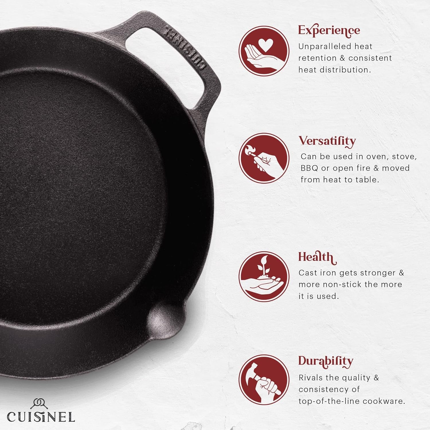 Cast Iron Skillet Set - 8"+10"+12"-Inch Dual Handle Frying Pans + Glass Lids + Silicone Handle Holder Covers - Pre-Seasoned Oven Safe Cookware - Indoor/Outdoor Use - Grill, Stovetop, Induction Safe
