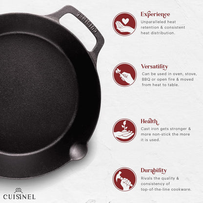 Cast Iron Skillet Set - 8"+10"+12"-Inch Dual Handle Frying Pans + Glass Lids + Silicone Handle Holder Covers - Pre-Seasoned Oven Safe Cookware - Indoor/Outdoor Use - Grill, Stovetop, Induction Safe