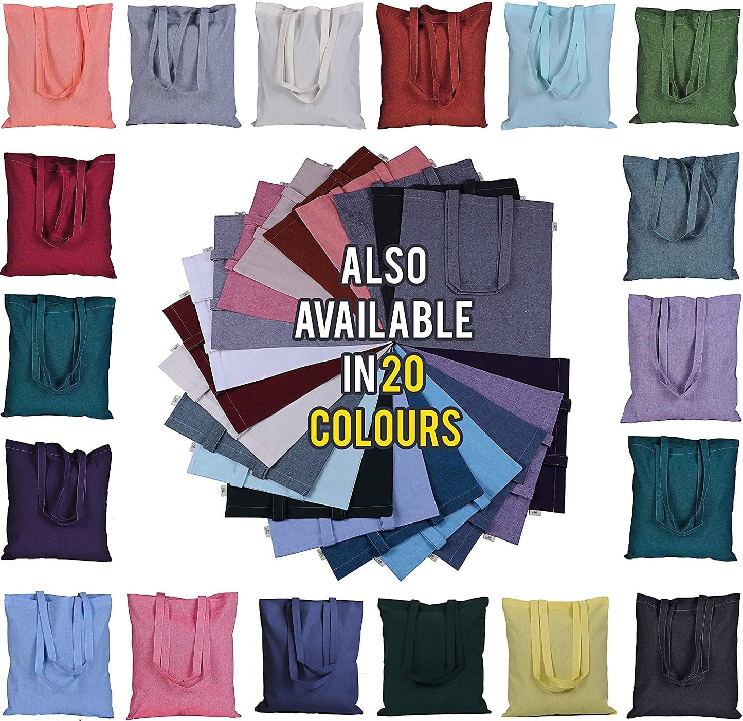 15 X 16 Inch with Long Handle ASSORTED COLORS 5.5 Oz 100% Cotton Canvas Tote Bags Ecofriendly Super Strong Great Choice for Schools Promotion MADE in INDIA (5 Pack)]