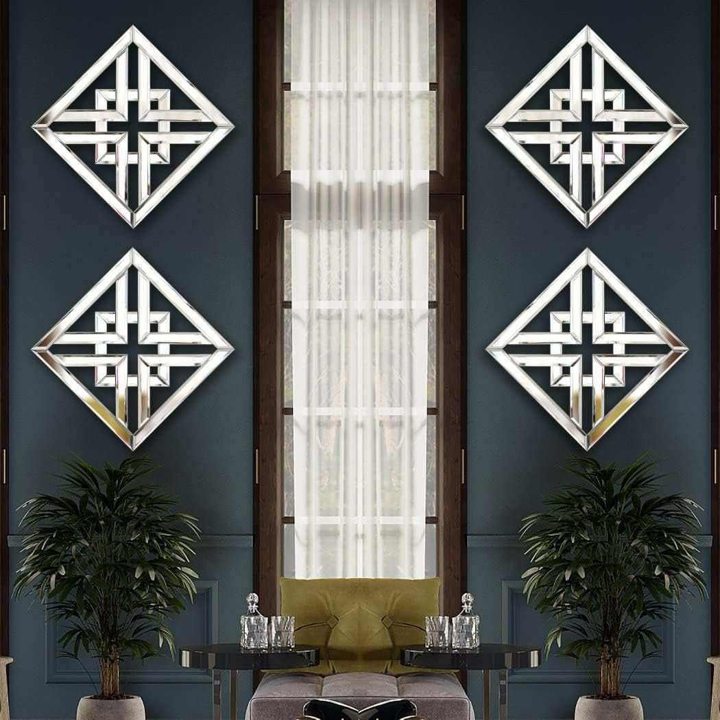 Decor Mirror Size 12X12 Inches Square Mirrored Silver Wall Decorative Mirror with Beveled Edge Modern Fashionable Wall-Mounted Mirrors
