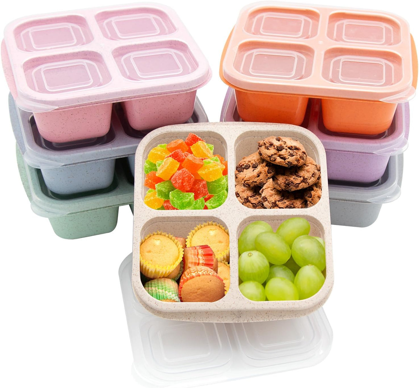 5 Pack Bento Lunch Box,4 Compartment Snack Containers,Divided Snack Box,Meal Prep Lunch Containers for Kids/Toddle/Adults,Food Storage Containers for School, Work and Travel