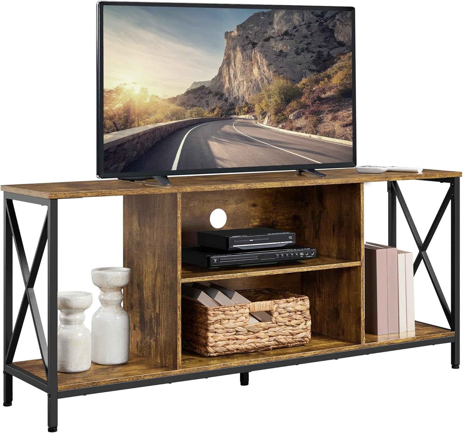 TV Stand for Tvs up to 65 Inches, Console Table with Shelves, Farmhouse Media Entertainment Center for Living Room, Rustic Brown